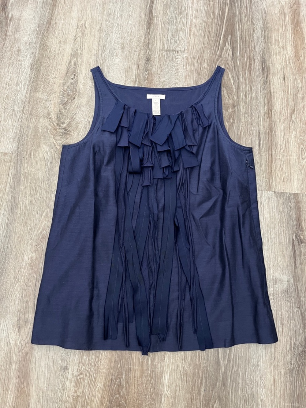 J. Crew Navy Sleeveless Ruffle-Front Blouse